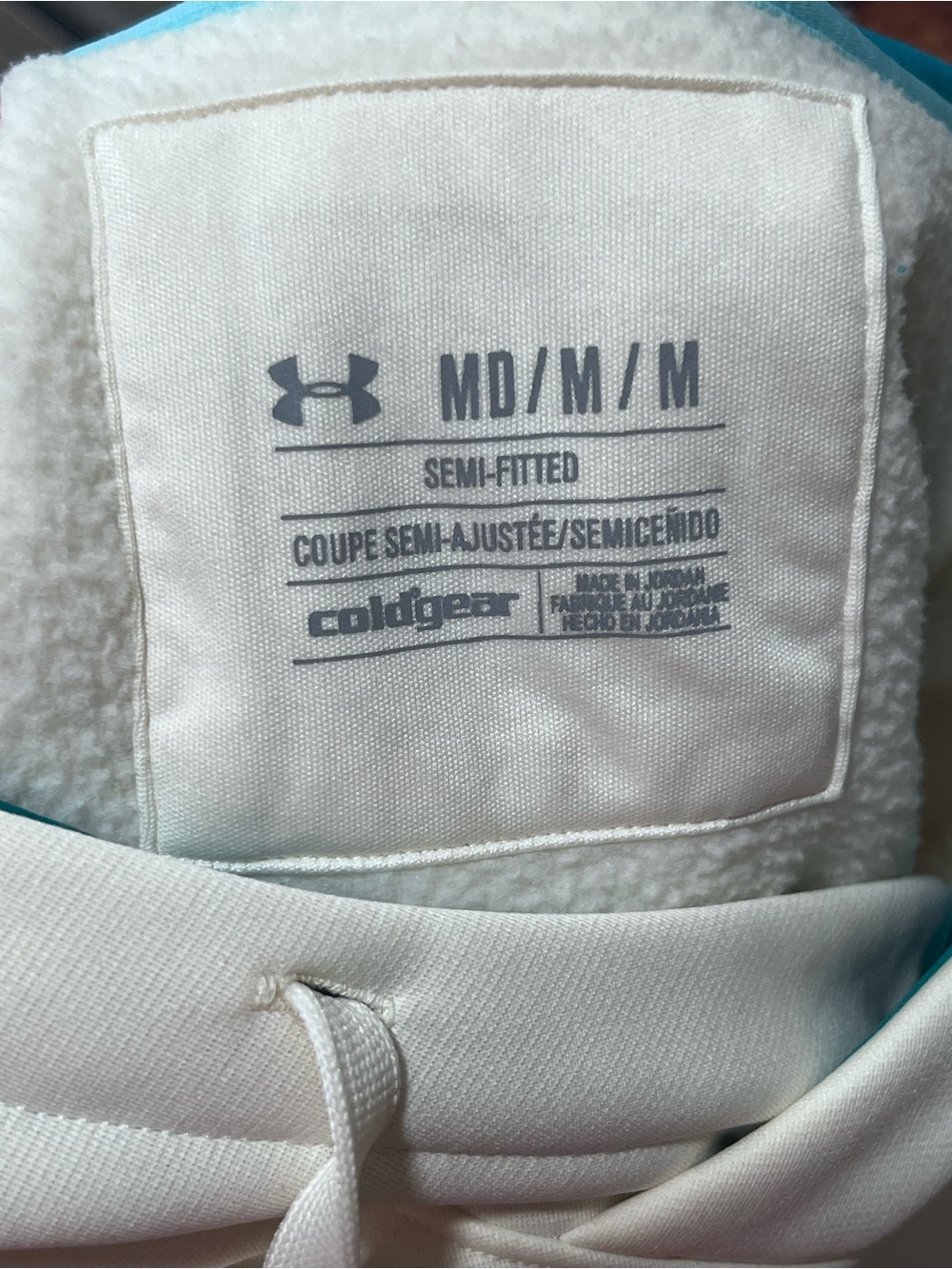 Under Armour Cream Hoodie with Light Blue Logo - Picture 3 of 4